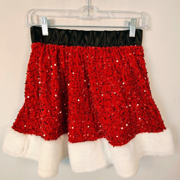Holly & Cupid Women's Junior 13 Mrs. Claus Sequin Faux Fur Skirt NWOT - Picture 4 of 8